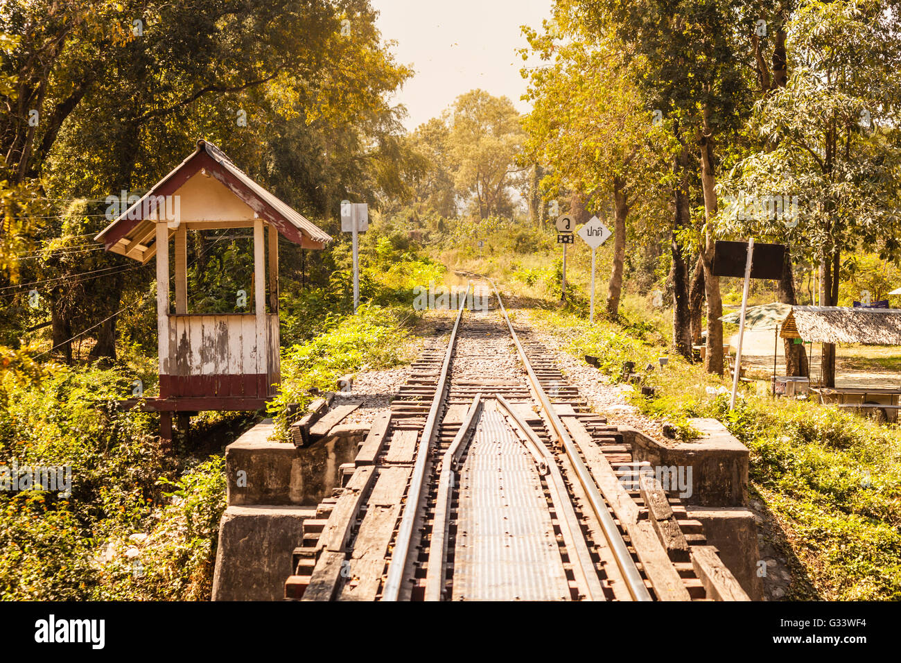 vintage railroad tracks of the famous bridge on the river Kwai in