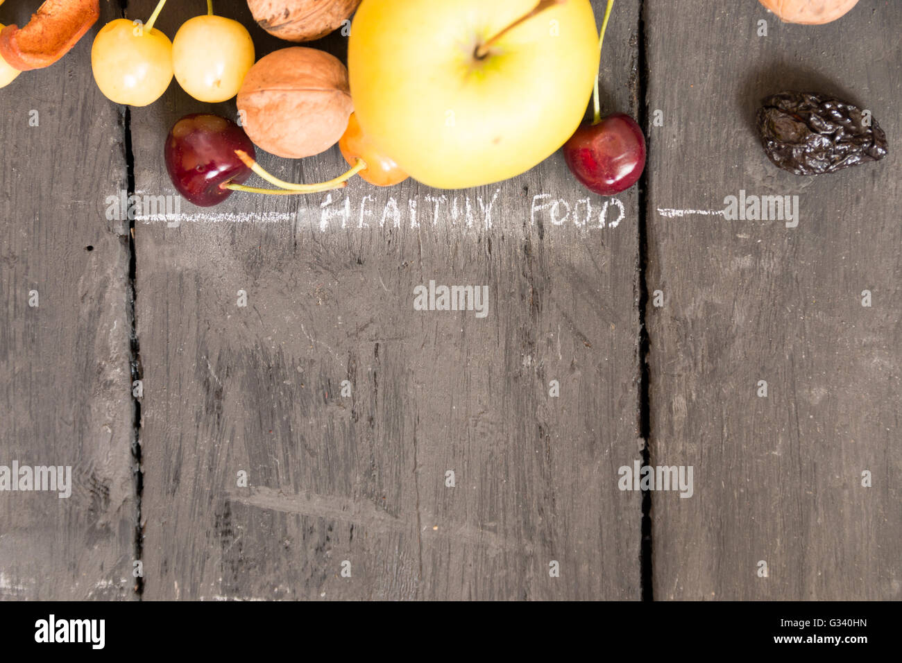 Fruits rustic background, food background Stock Photo - Alamy