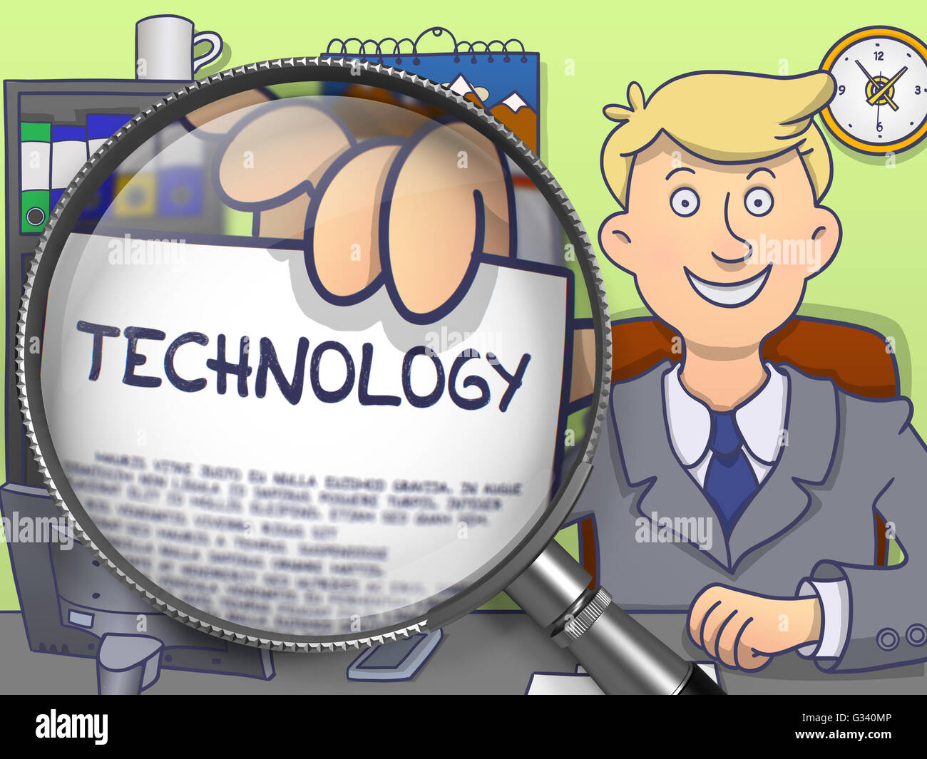Technology through Magnifying Glass. Doodle Concept Stock Photo Alamy