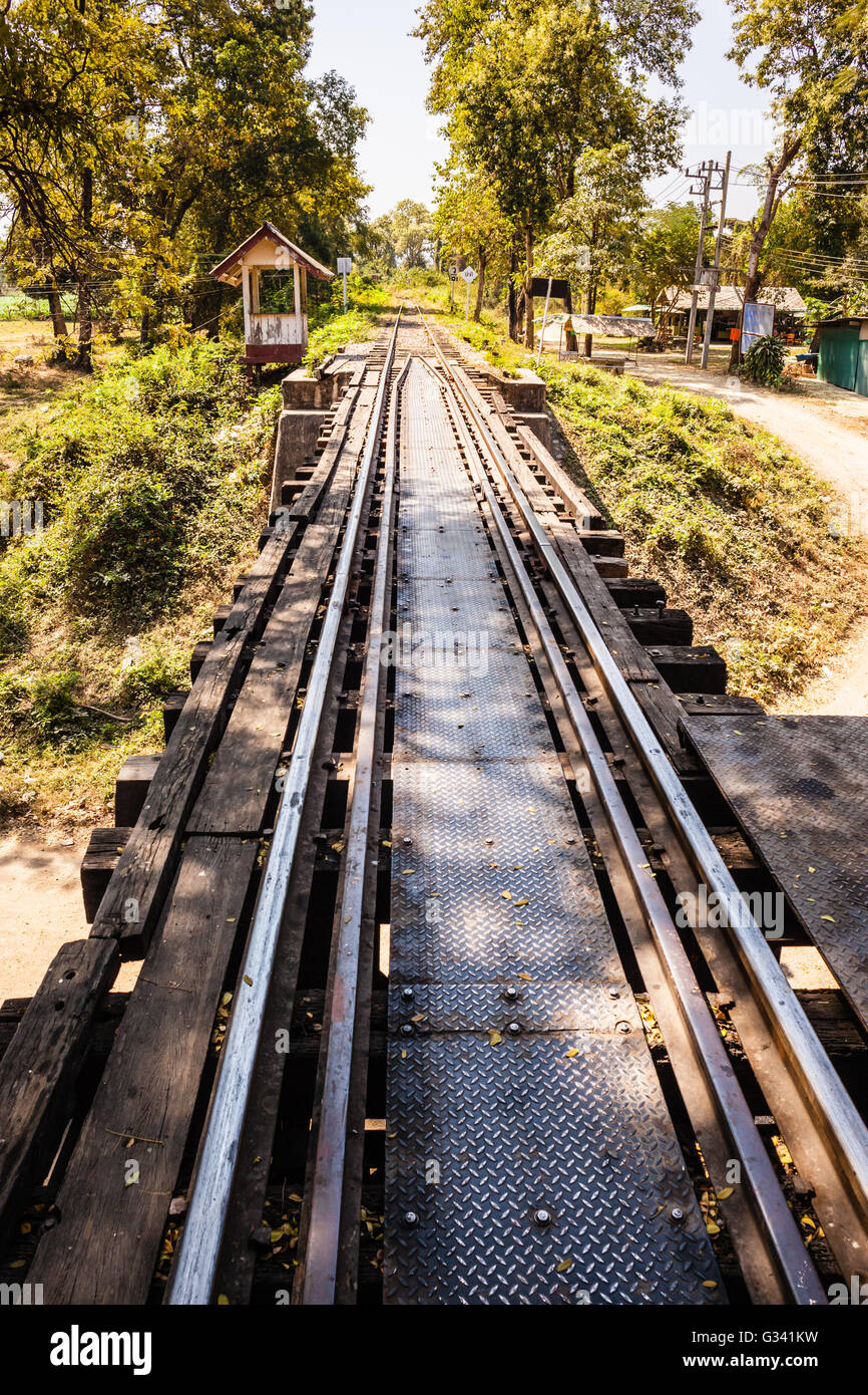 vintage railroad tracks of the famous bridge on the river Kwai in
