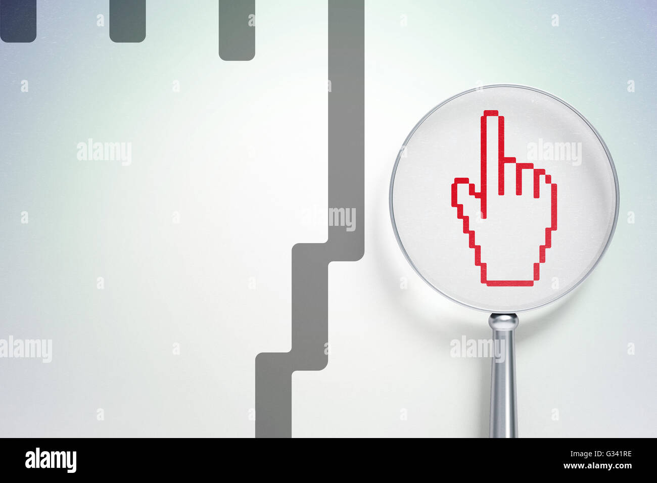 Marketing concept: Mouse Cursor with optical glass on digital ...