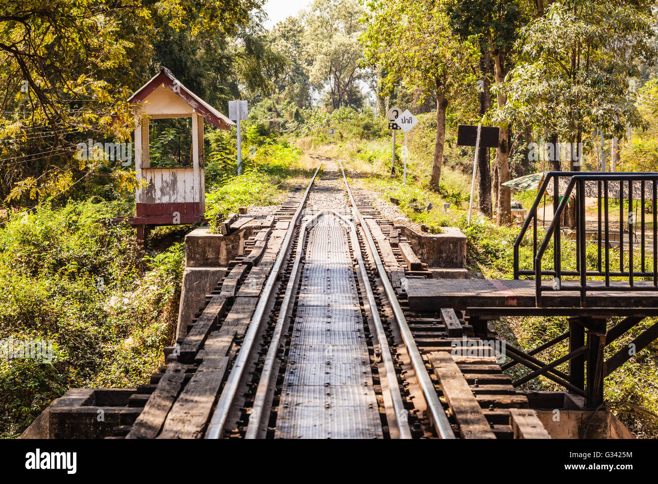 vintage railroad tracks of the famous bridge on the river Kwai in