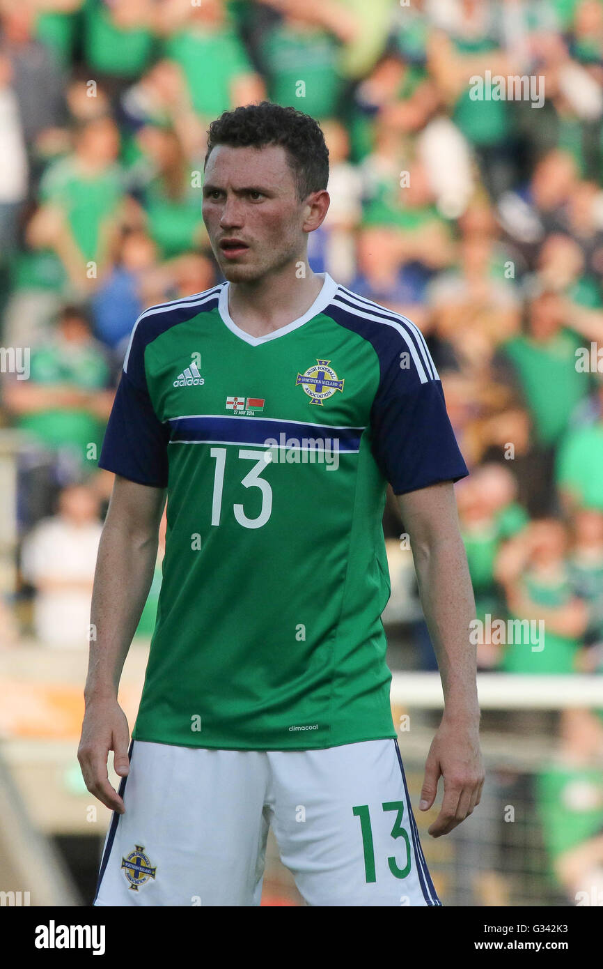 27th May 2016 - Vauxhall International Challenge (Friendly). Northern Ireland 3 Belarus 0. Northern Ireland's Corry Evans (13) in action. Stock Photo