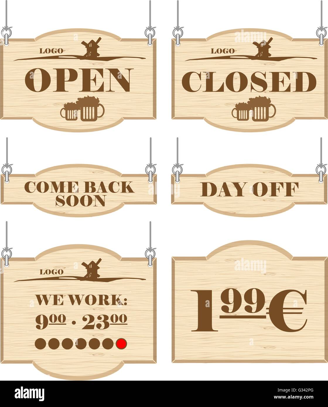 Western bar logo set collection with open, closed, day off signs in outline. Digital vector image. Stock Vector