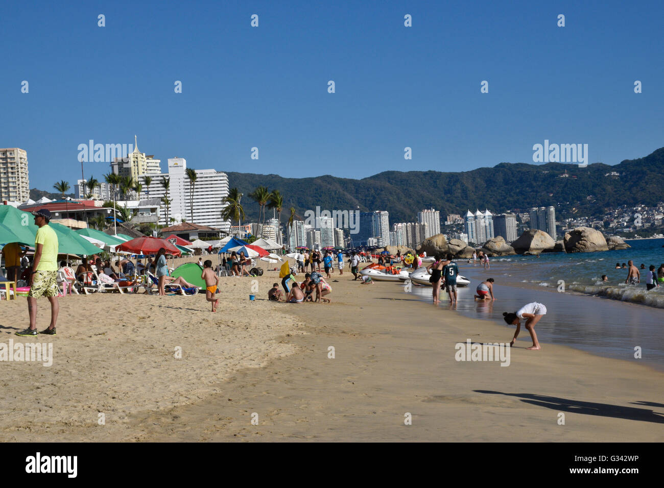 Acapulco Beach scene with vacationers. Acapulco, Mexico Stock Photo