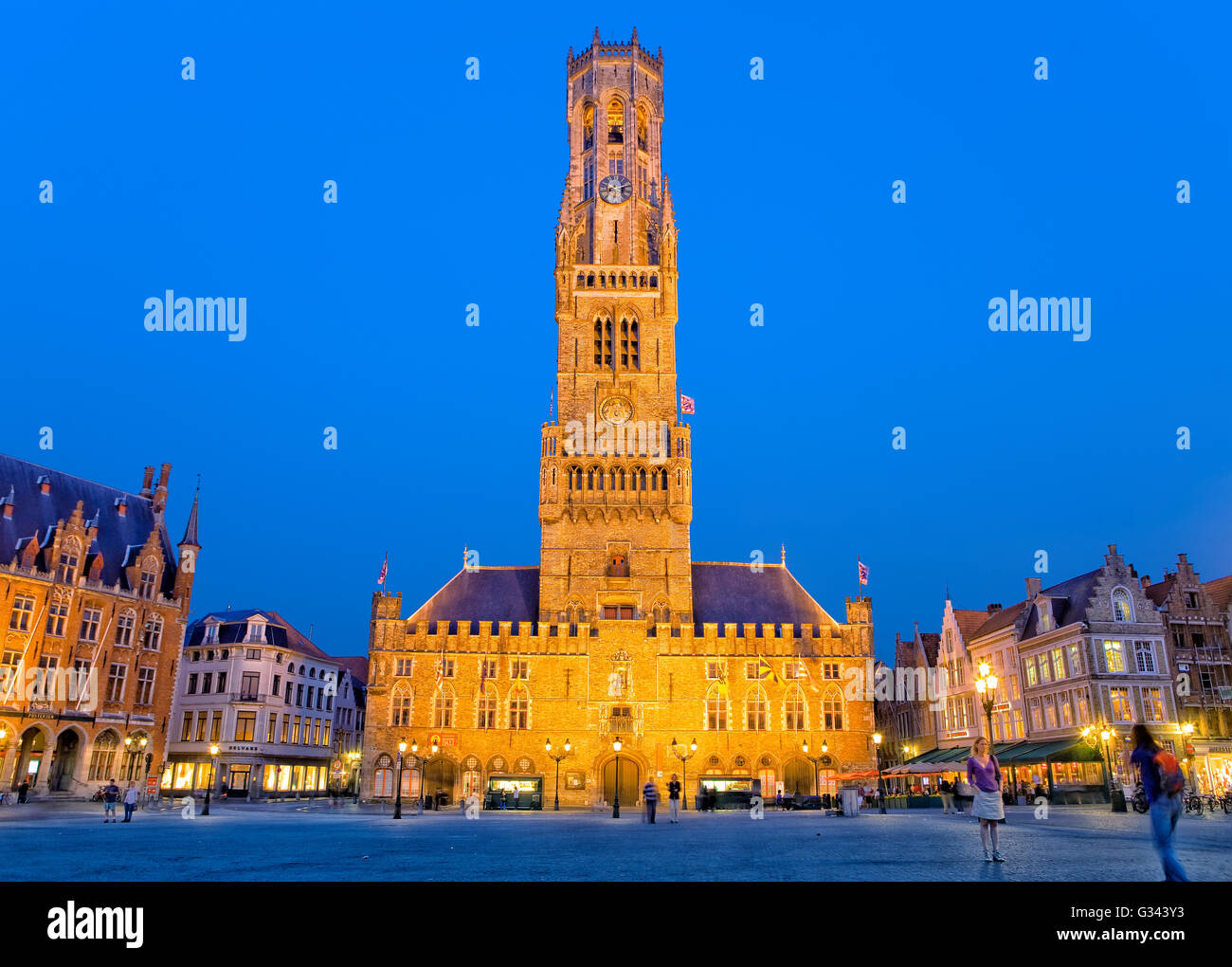 Belfry of Bruges at night Stock Photo