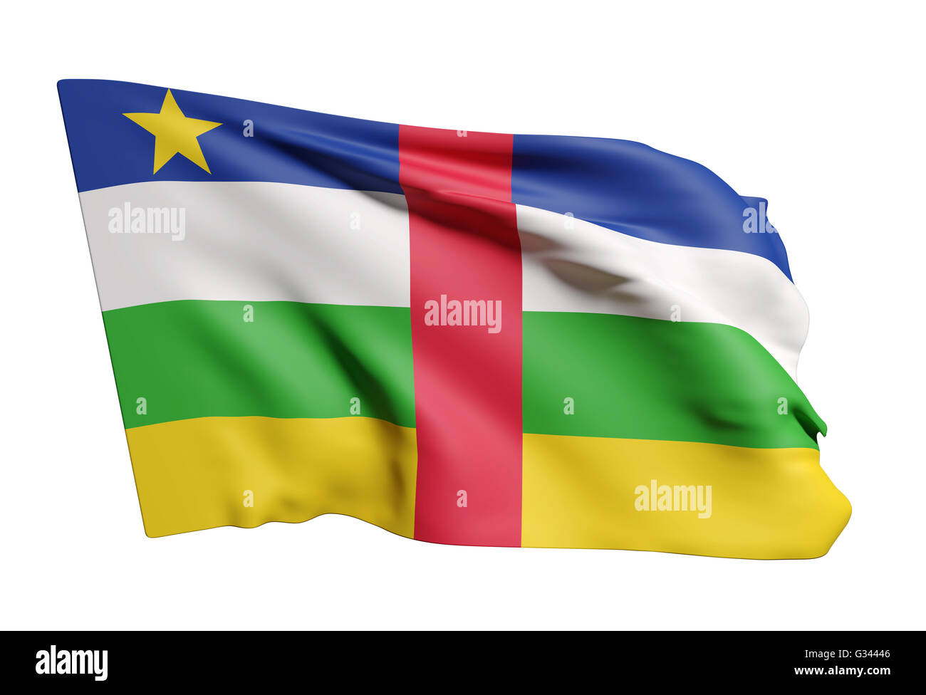 3d rendering of Central African Republic flag waving on white ...