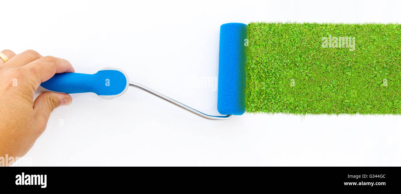 Paint grass isolated green hand roller hires stock photography and