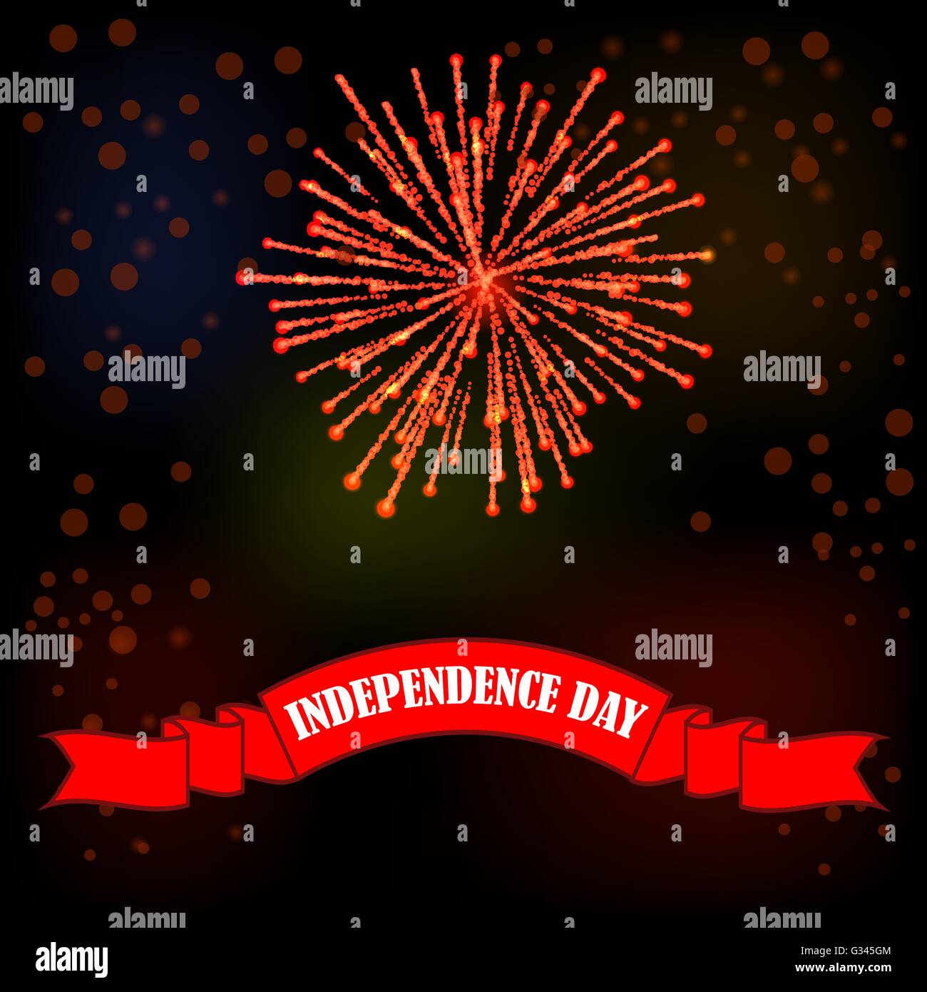 Firework and Red Ribbon on Night Sky Background Stock Vector Image ...