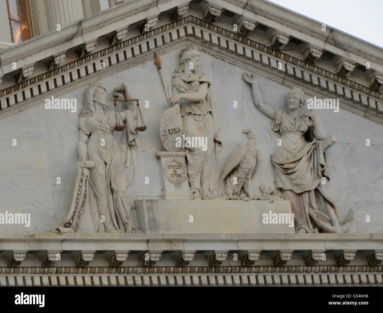 Genius of America Pediment on East Face of United States Capitol Stock Photo