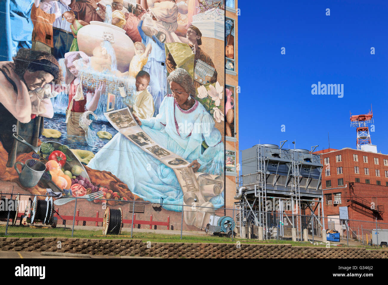 Once in a Millenium Moon Mural, AT&T Building, Shreveport, Louisiana, USA Stock Photo