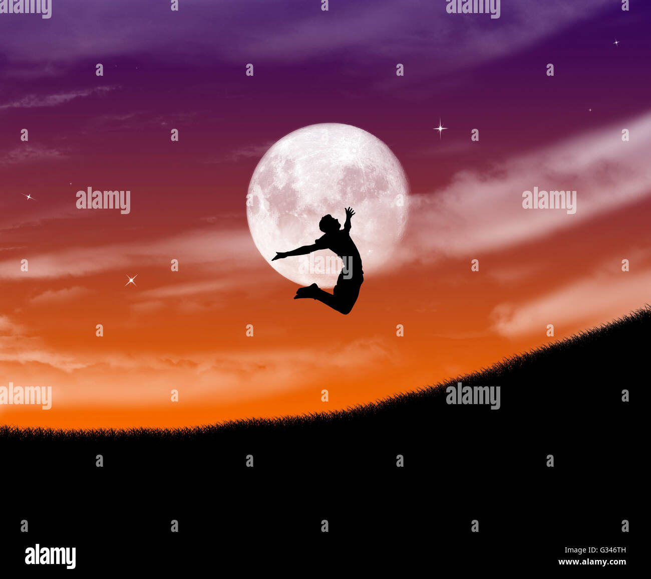 Happy time at night, a combination of sky, stars, clouds  and moonlight Stock Photo