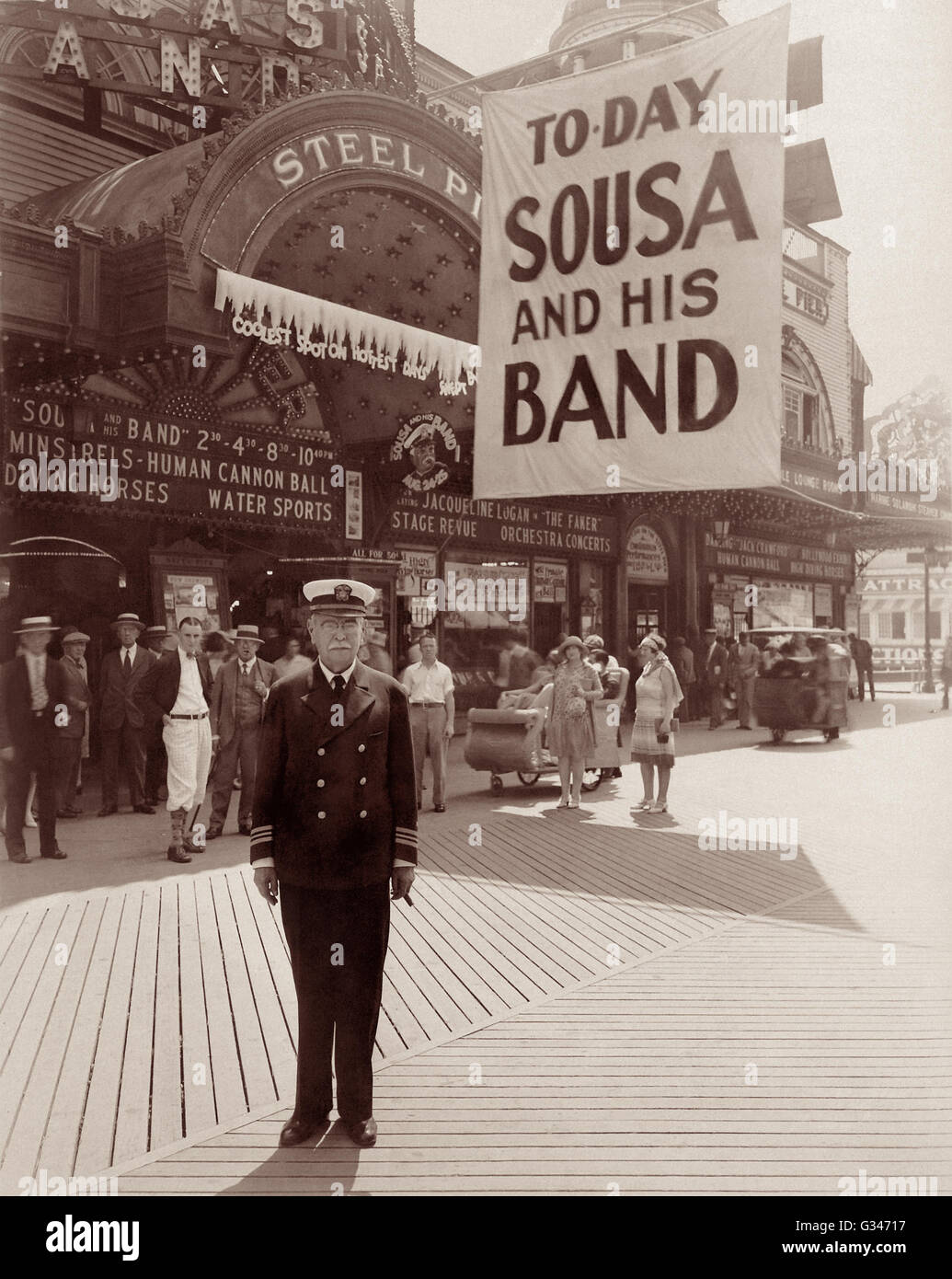John Philip Sousa at Steel Pier in Atlantic City, New Jersey, c1927. (USA) Stock Photo