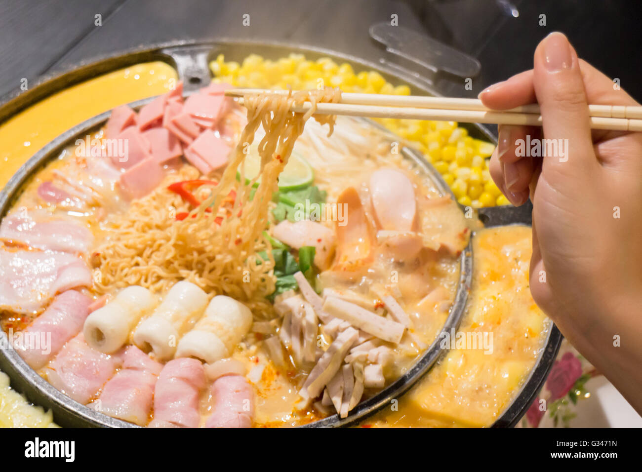Hot serve of spicy noodle soup, stock photo Stock Photo