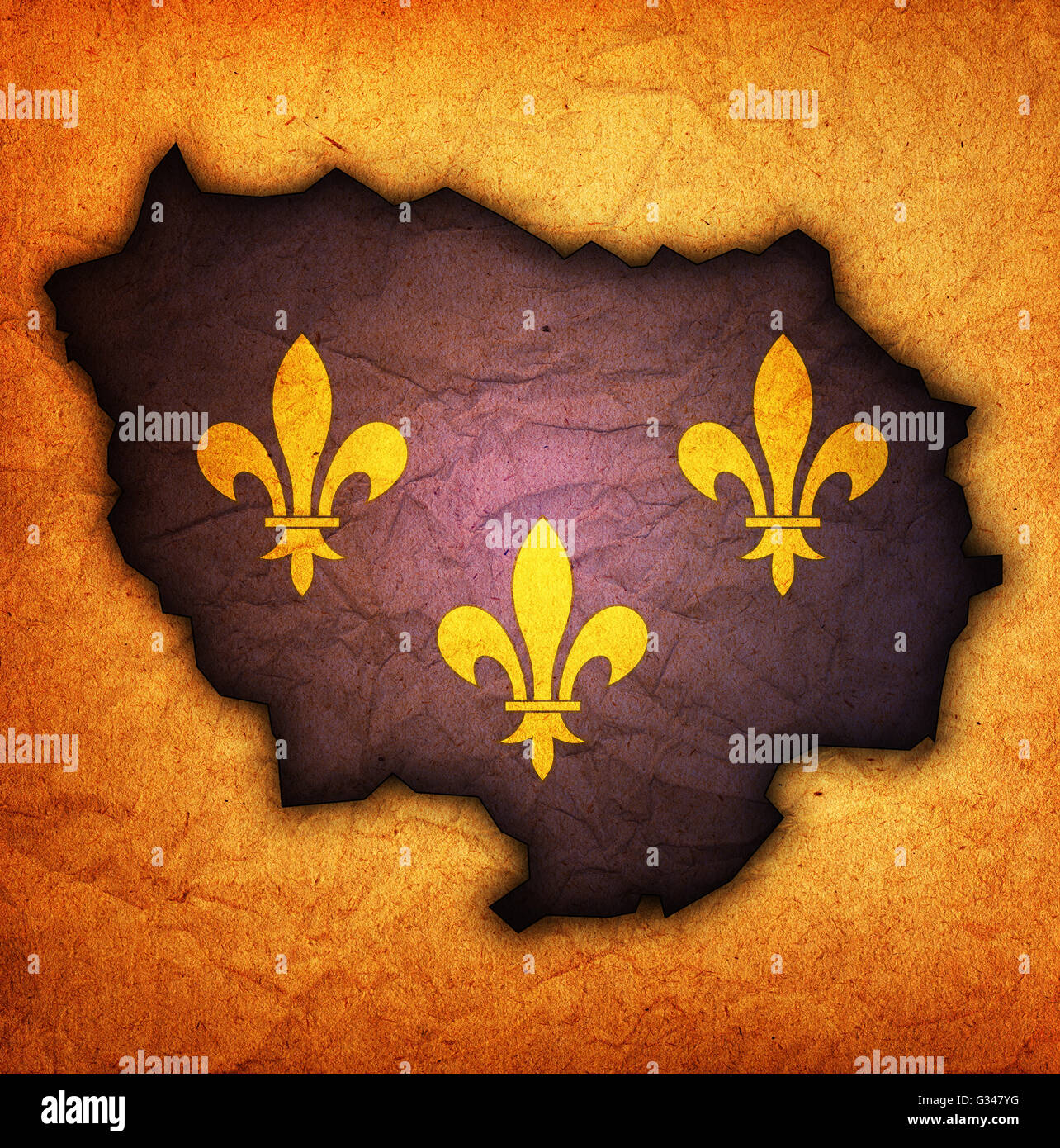 old map with flag of department, administrative region of france called ile de france Stock Photo