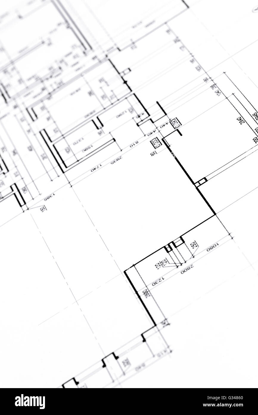 blueprint floor plans, engineering and architecture drawings Stock Photo