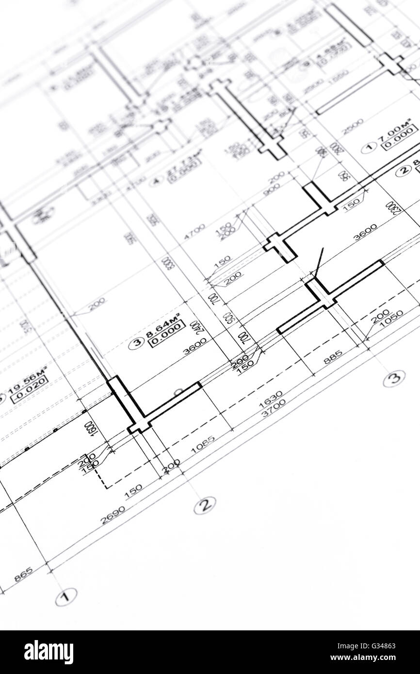 blueprint floor plans, engineering and architecture drawings Stock Photo