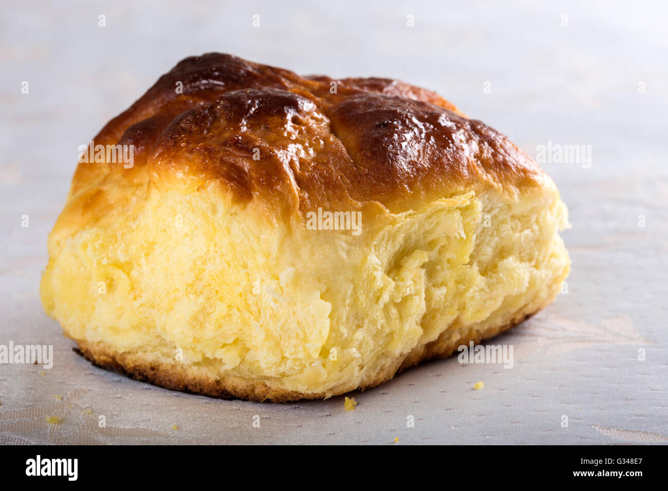 Fresh homemade Romanian cheese pie on table Stock Photo