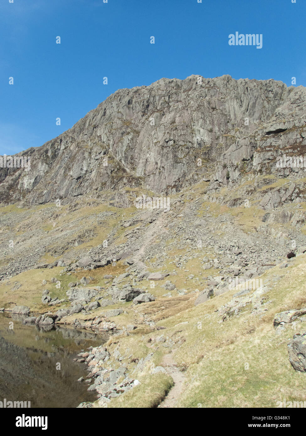 Pavey Ark above Stickle Tarn high above Great Langdale in the Lake District National Park Stock Photo