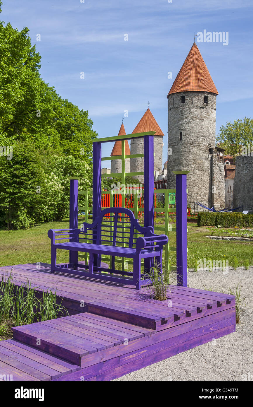 Bench In Tallinn Flower Festival Stock Photo