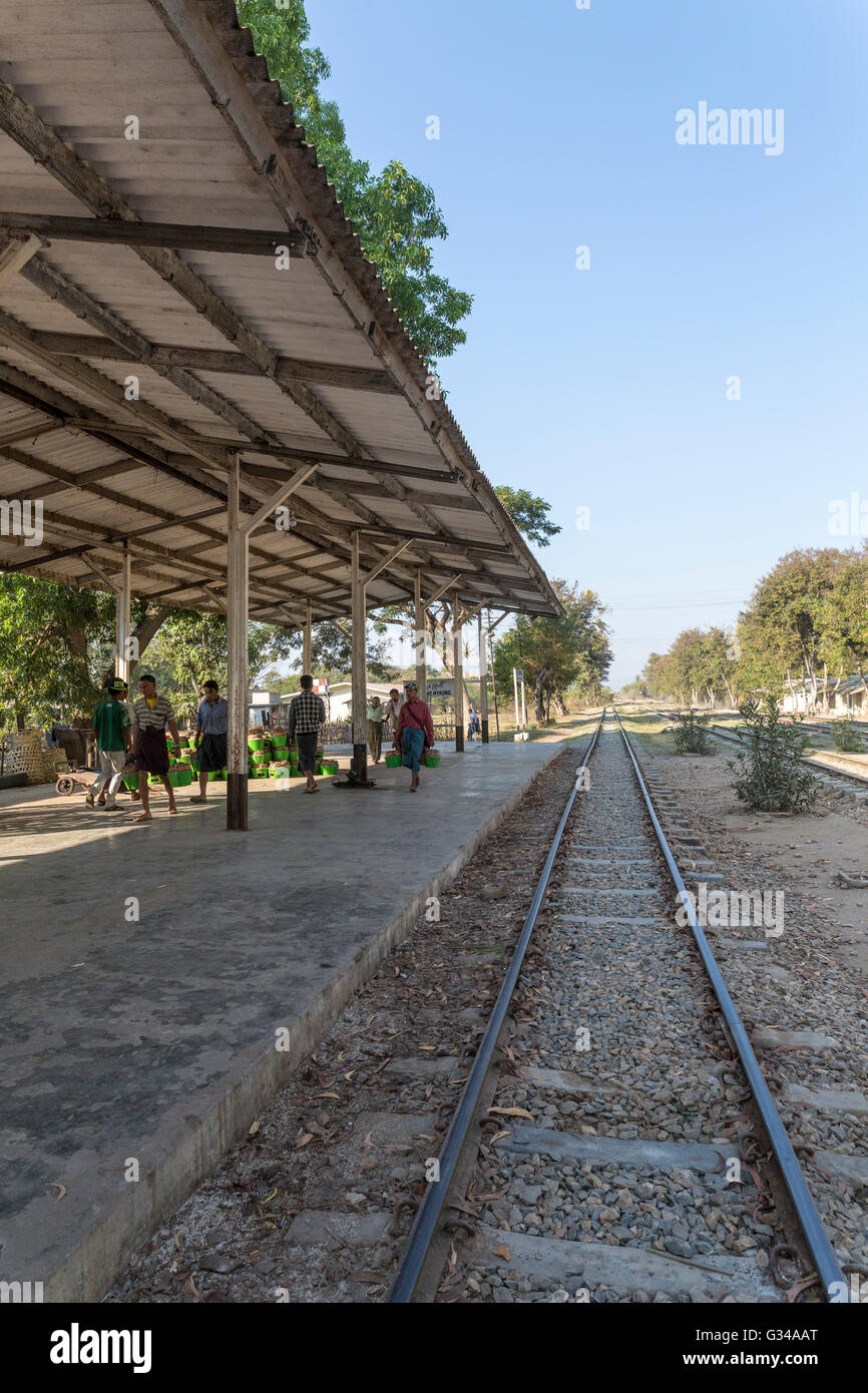 Burmese train station of the old British railway in Myanmar, Burma