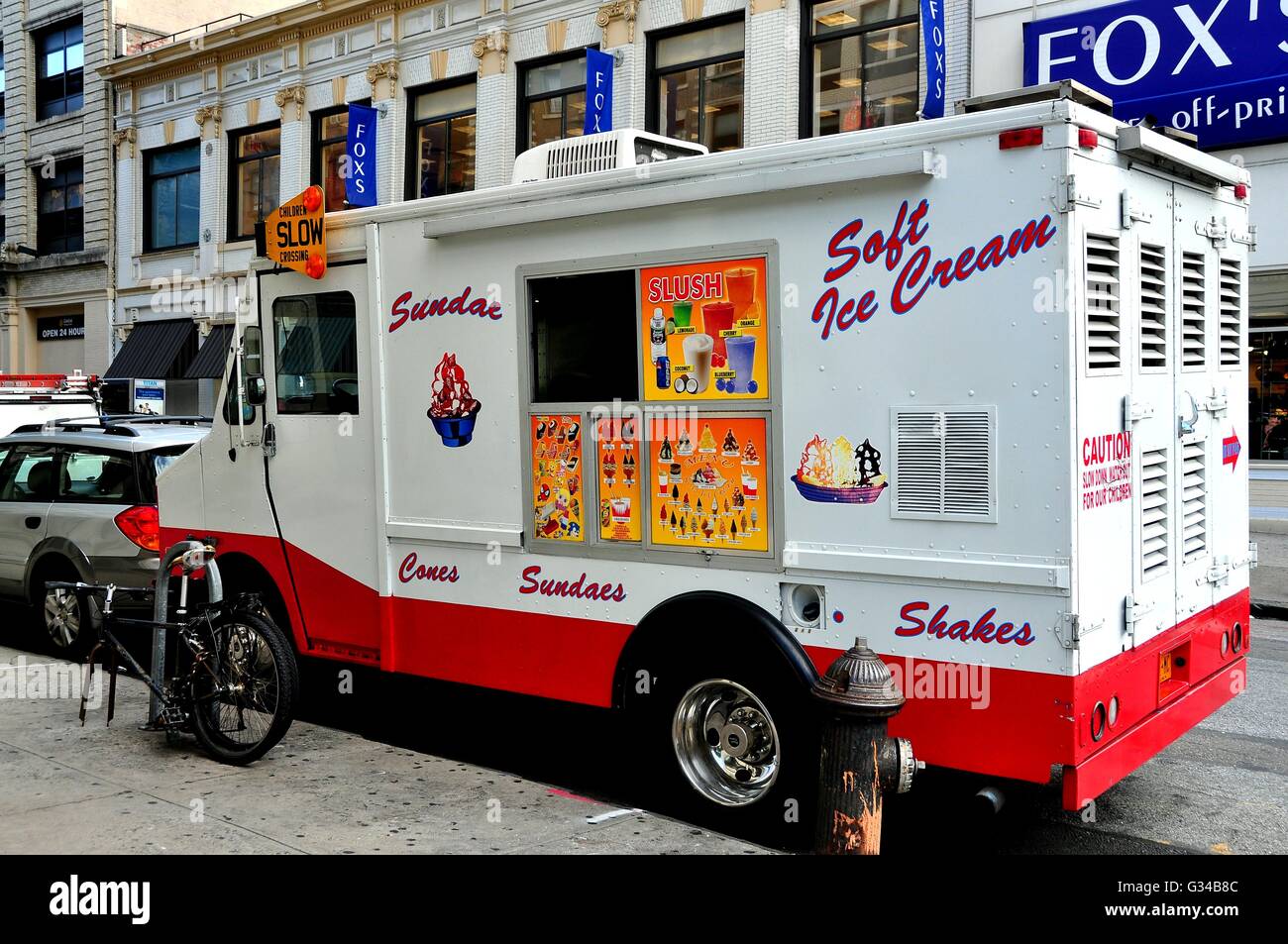 New York City Soft ice cream truck parked on West 81st Street selling