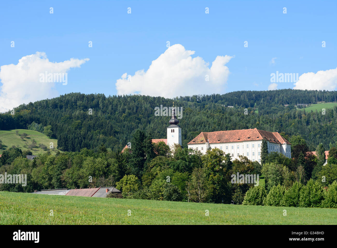 Lipizzaner stud Piber: church and castle, Austria, Steiermark, Styria, Südwest-Steiermark, Köflach Stock Photo