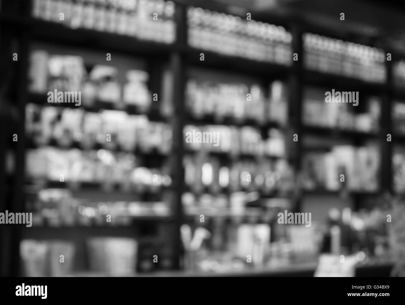 Cafe blurred background with black and white tone. product display template Stock Photo
