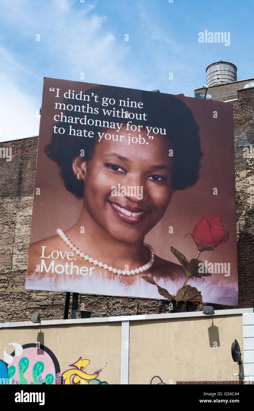 Humourous billboard sign with a quote from a mother, advertising the Mother marketing agency in New York City Stock Photo