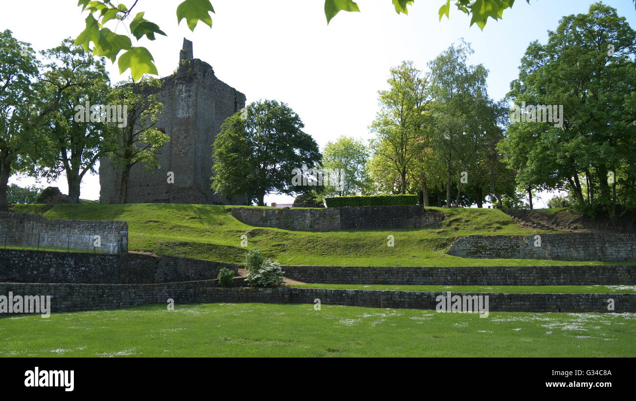 The ruin at Domfront from Medieval Château to modern day park. Orne Normandy France Stock Photo