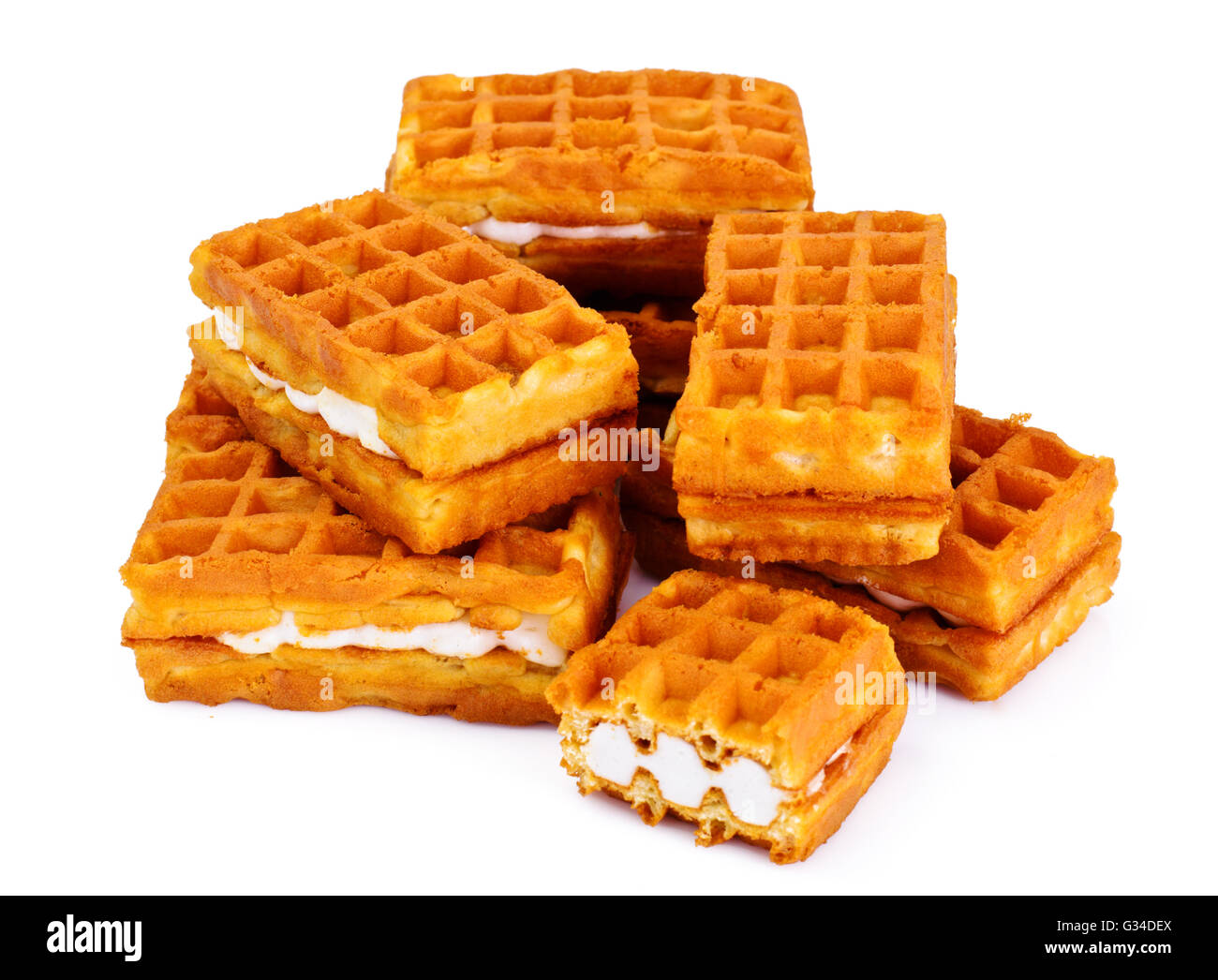 Vienna, Belgian Waffles Isolated on White Background Studio Phot Stock