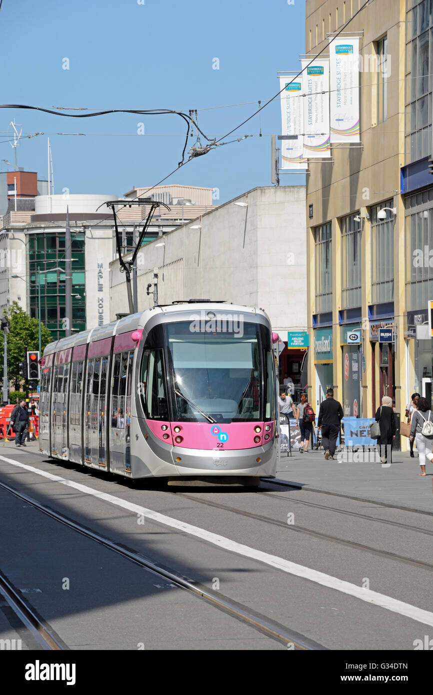 Midland Metro city centre extension Tram along Corporation Street, Birmingham, England, UK, Western Europe. Stock Photo