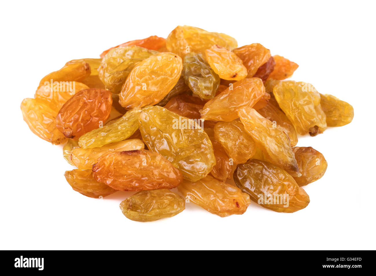Raisins sultanas on white background. Closeup. Stock Photo