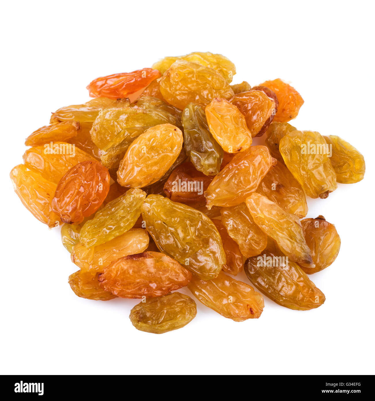 Raisins on white background. Closeup. Stock Photo