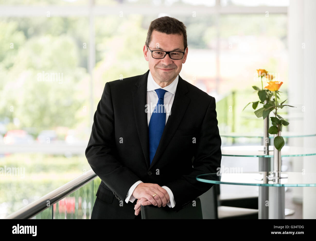 Wolfenbuettel, Germany. 07th June, 2016. Paolo Dell Antonio, spokesman of the Mast-Jaegermeister AG board, poses at the corporate headquarters of the liquor company in Wolfenbuettel, Germany, 07 June 2016. Photo: PETER STEFFEN/dpa/Alamy Live News Stock Photo