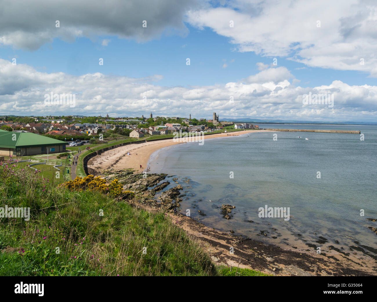 Looking down on St Andrews from Fife Coastal Path Scotland with