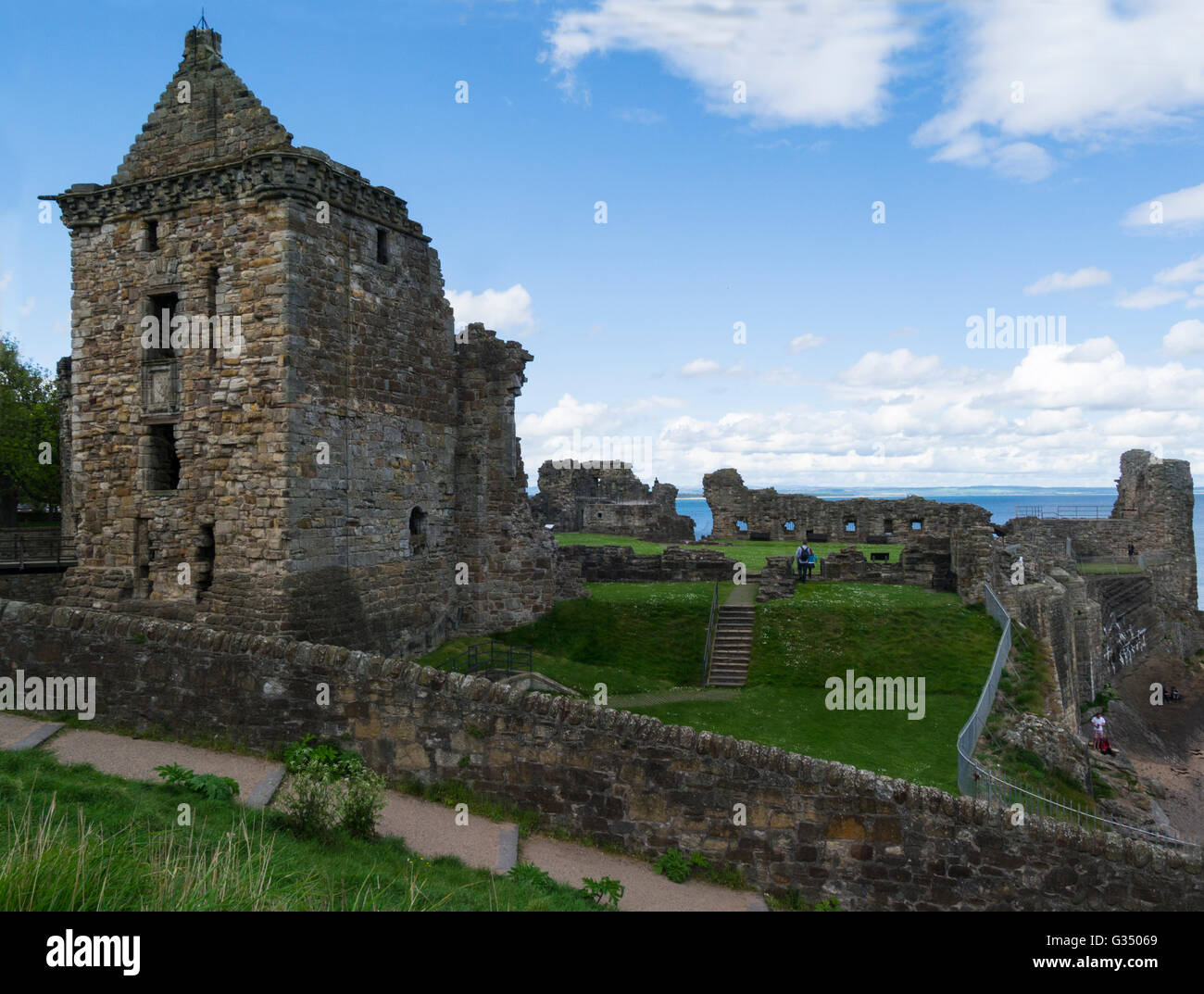 Picturesque ruins St Andrews Castle Fife Scotland on a rocky promontory