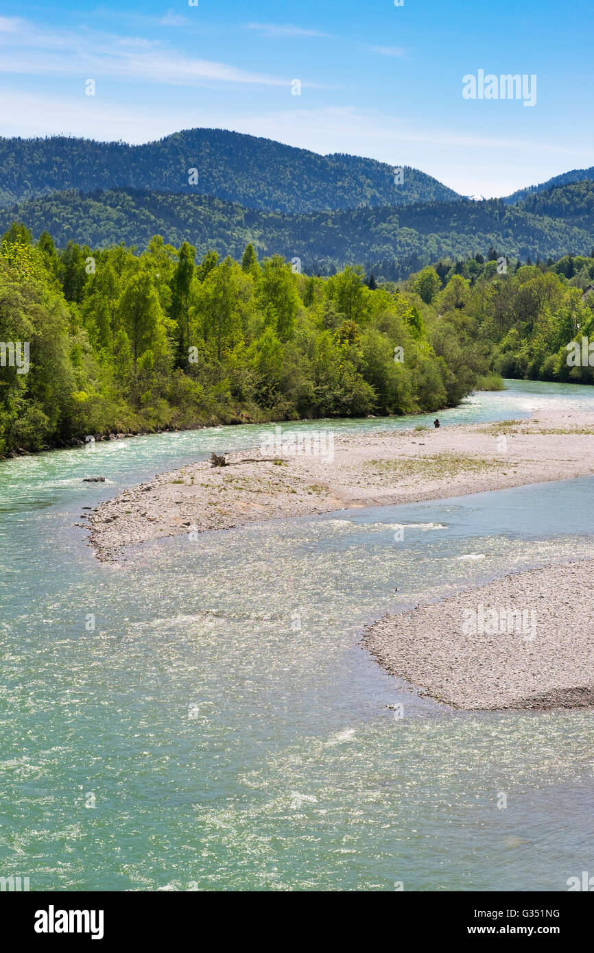 River Isar, Lenggries, Isarwinkel, Upper Bavaria, Bavaria, Germany Stock Photo