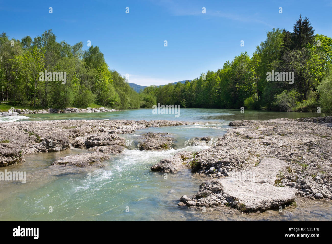 River Isar, Isarburg, Lenggries, Isarwinkel, Upper Bavaria, Bavaria, Germany Stock Photo