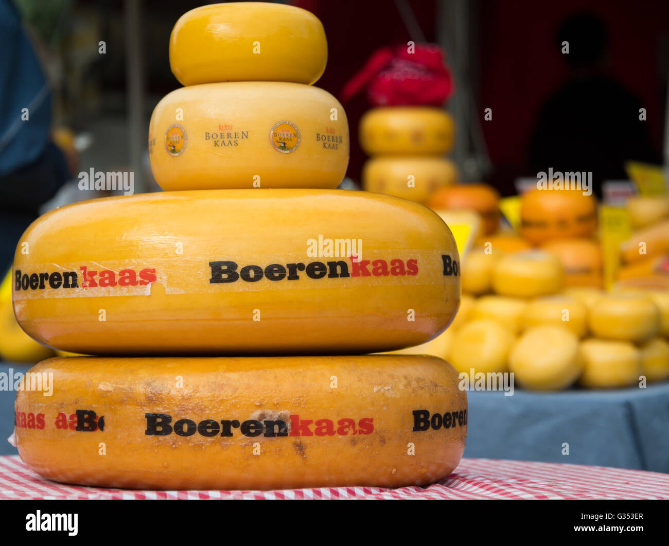 Classic farmer's cheese on sale in Gouda, Netherlands Stock Photo