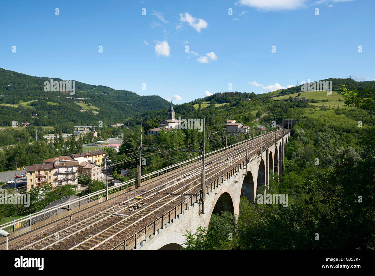 Grizzana Morandi, a village in northern Italy. Piandisetta. Train bridge in the Northern Italian country side. Stock Photo