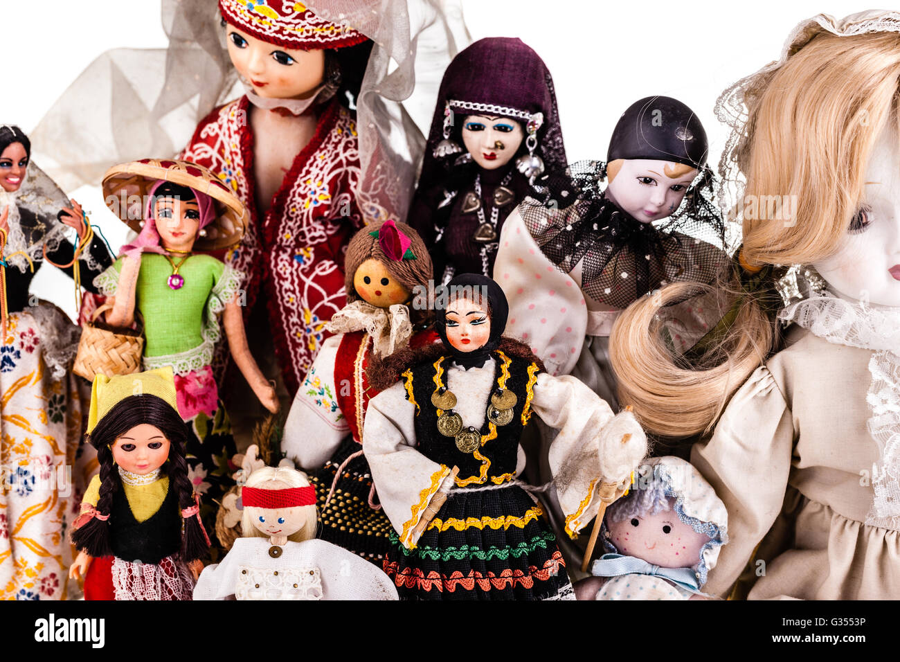 a beautiful vintage dolls collection isolated over a white background Stock  Photo - Alamy