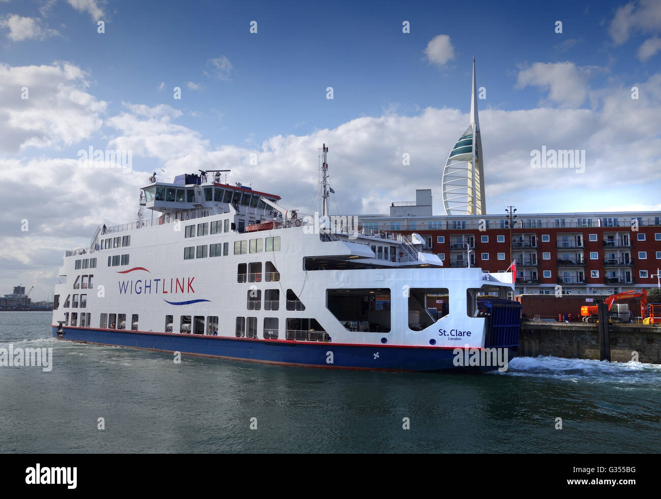 Wightlink ferry leaving Portsmouth dock port for the Isle of Wight Stock Photo