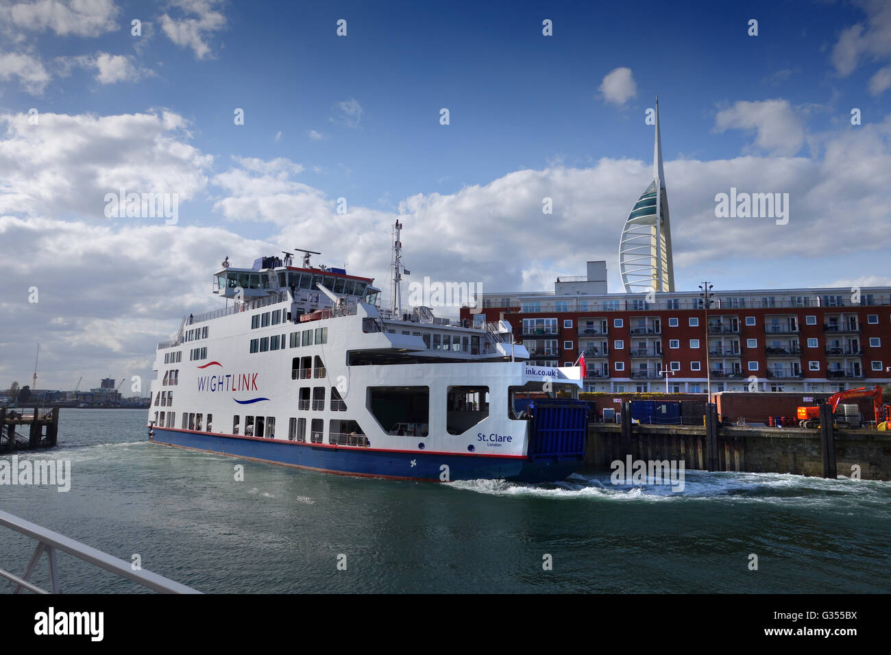 Wightlink ferry leaving Portsmouth dock port for the Isle of Wight Stock Photo
