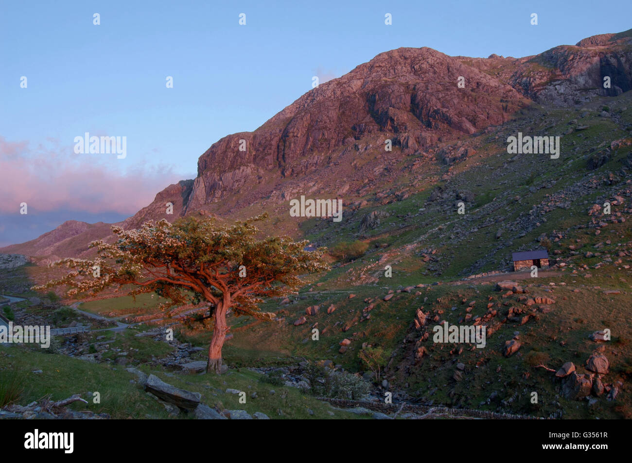 Sunset view of Pen-y-pass, Snowdonia, Wales Stock Photo