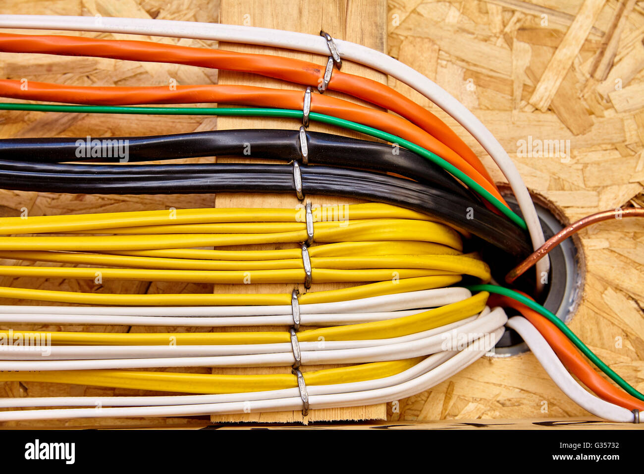 Construction building industry electrical branch circuit wiring closeup