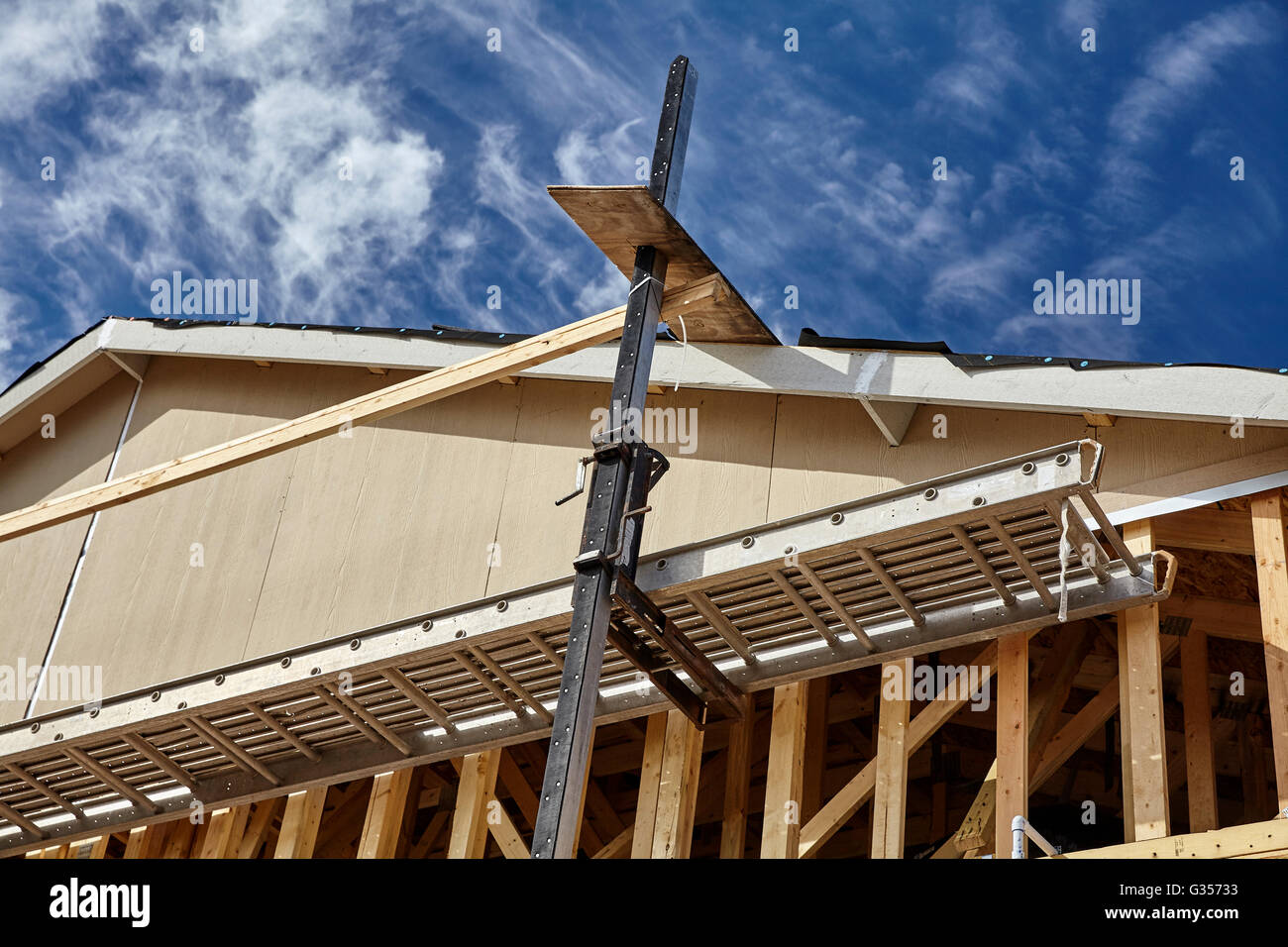 Construction building industry pump jack scaffolding plank and railing