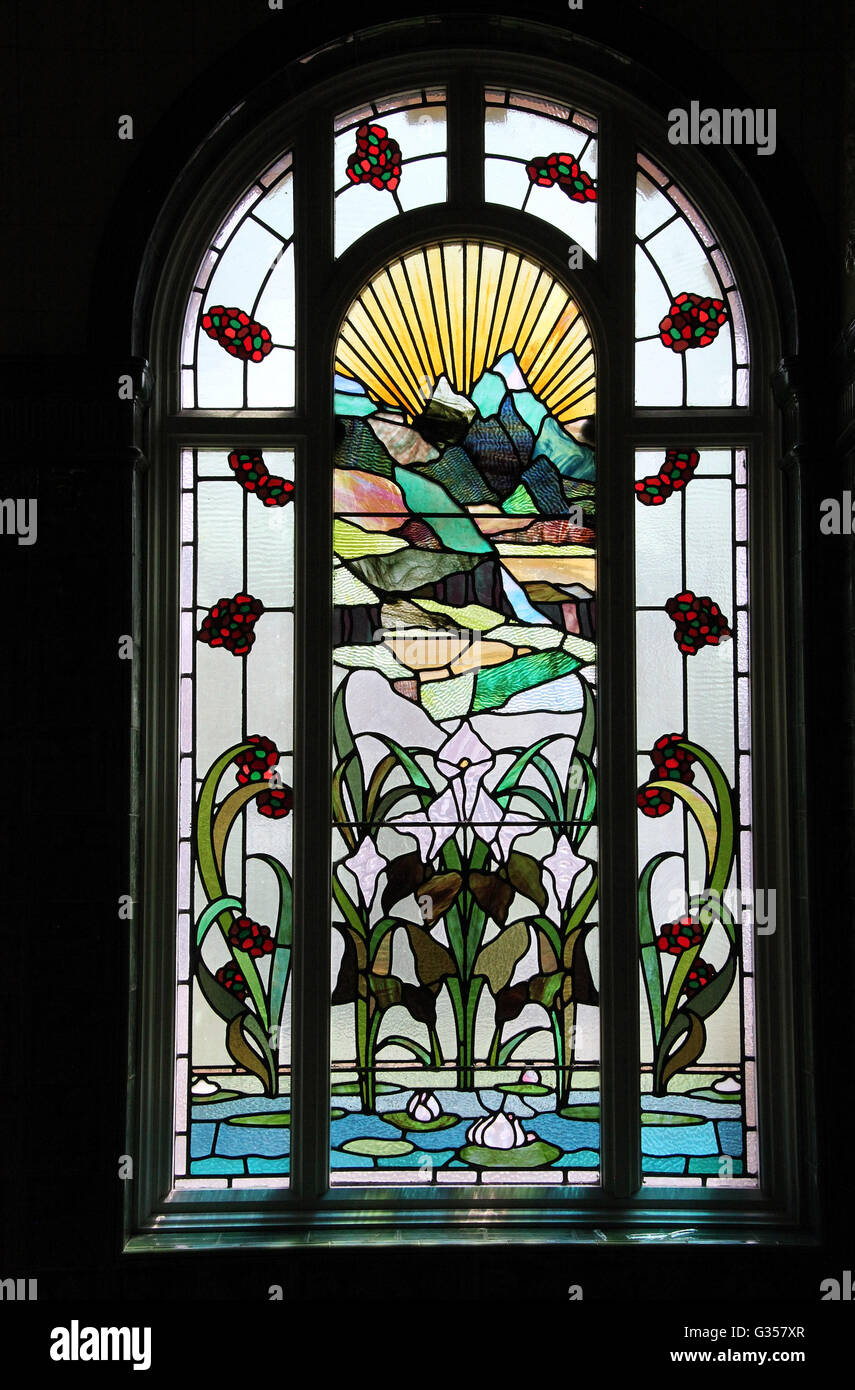 Stained glass window at Victoria Baths in Manchester Stock Photo Alamy