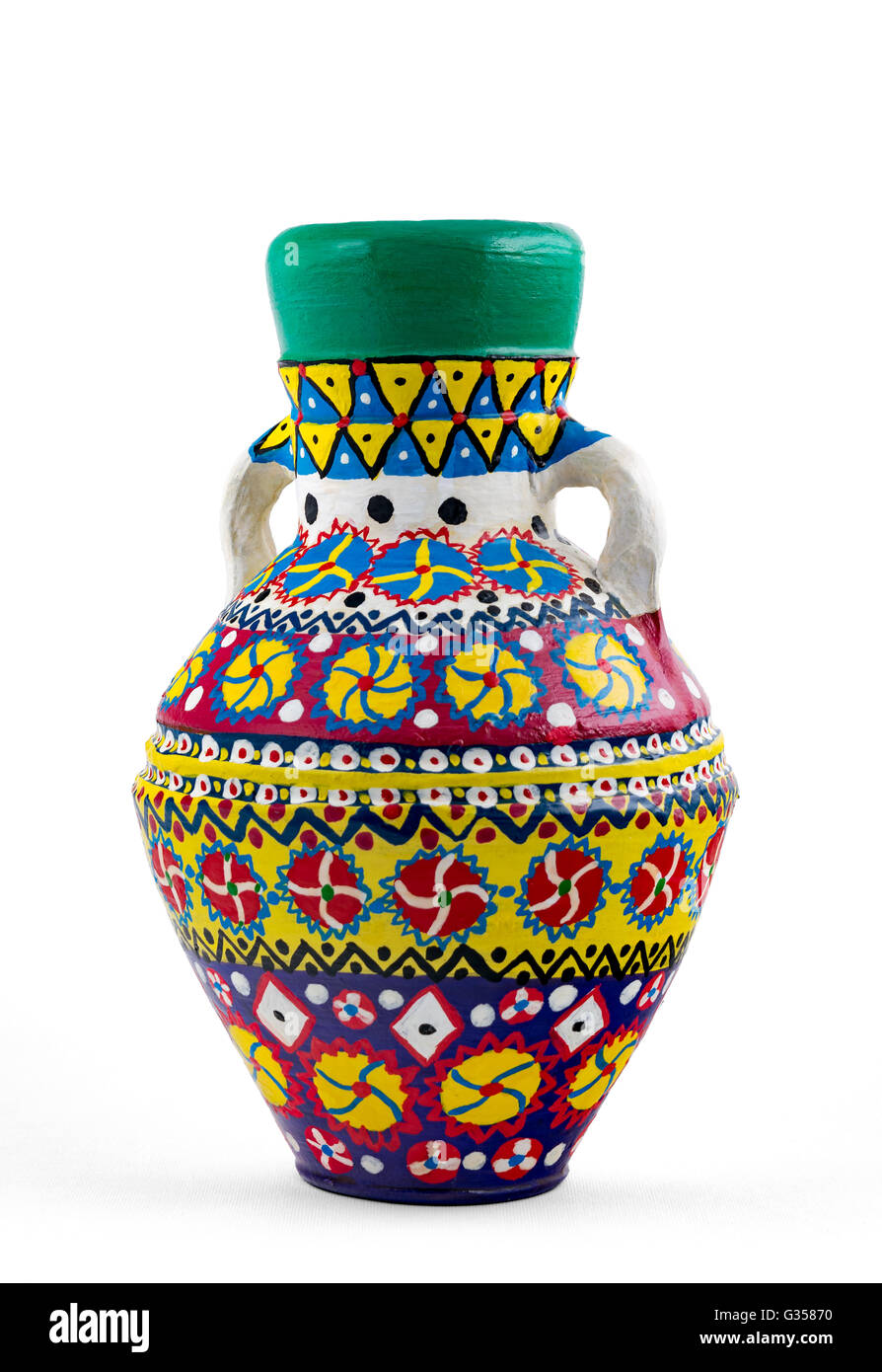 An Egyptian decorated colorful pottery vessel (arabic Kolla) made of