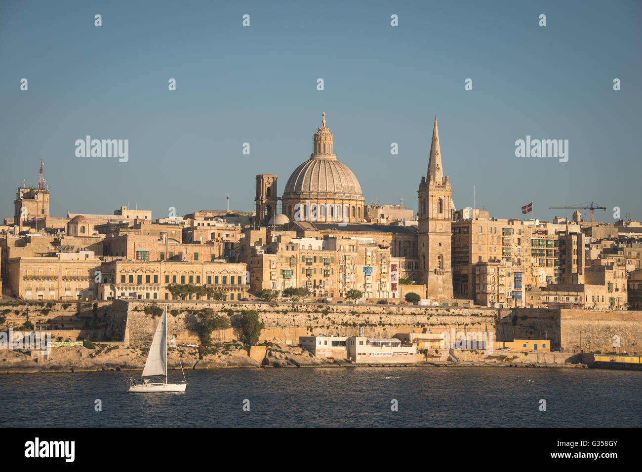 St. Paul's Cathedral and the Valetta city skyline in Malta Stock Photo